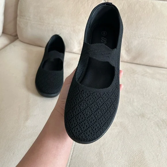 NEW Mary Jane Black Knit Woven Stylish, Comfort Platform Slip-on | Foam Insole - Picture 10 of 12